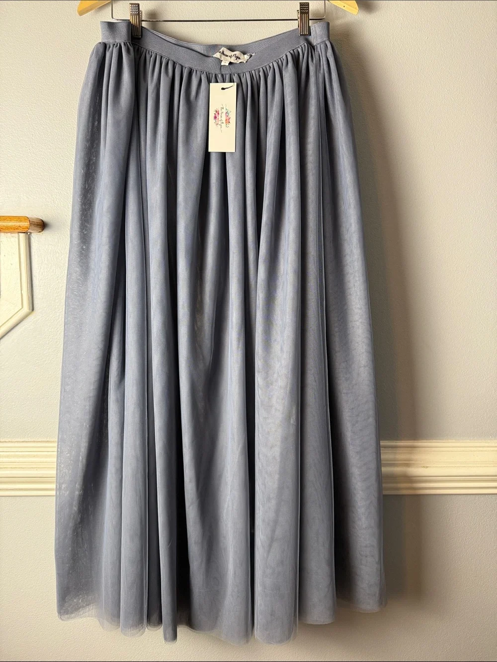 Light Gray Tulle Maxi Skirt with Full Flow - Women’s Maxi (one flaw see pics)
